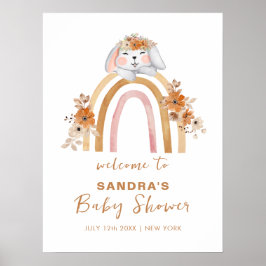 Boho Bunny Rainbow Blommigt Baby Shower Välkommen Poster