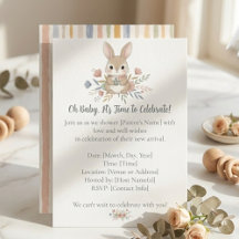 Boho Bunny Watercolor Stripe Baby Shower