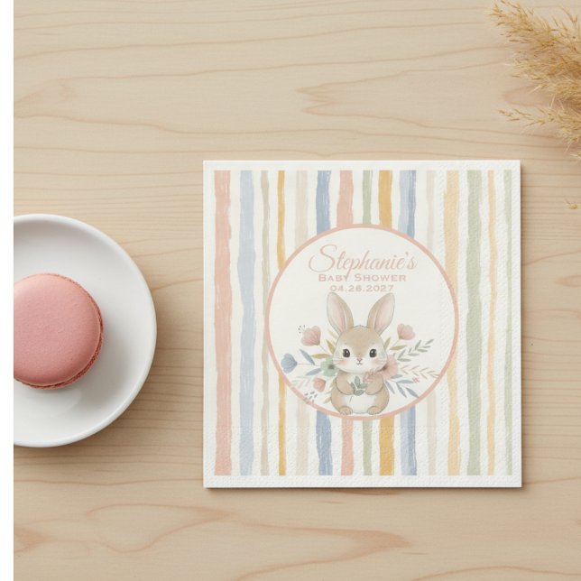 Boho Bunny Watercolor Stripe  Pappersservett (Sweet baby shower napkin)