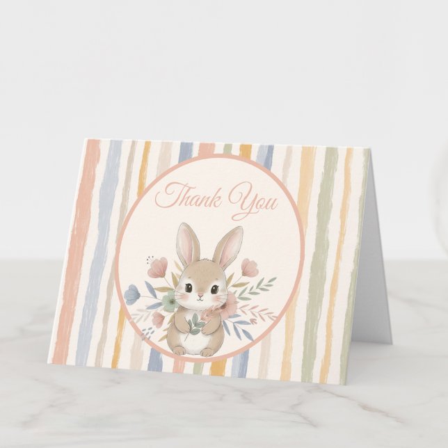 Boho Bunny Watercolor Stripe  Tack Kort (Boho Bunny watercolor stripe thank you note card)