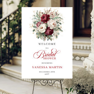 Boho Burgunder Blommor Bröllopsdusch Välkommen Poster