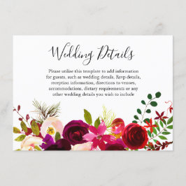Boho Burgunder Blommor Vår Höst Bröllopsdetaljer Tilläggskort