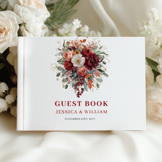 Boho Burgunder Grönska Bröllop Gästbok Design (Boho Burgundy Greenery Wedding Guest Book Design

)