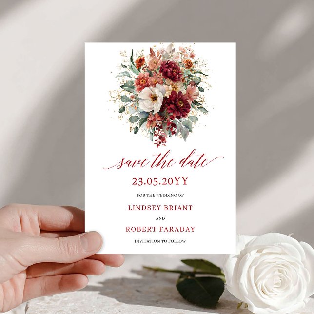 Boho Burgunder Grönska Guld Spara Datum Kort (Boho Burgundy Greenery Gold Save The Date Card

)