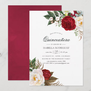Boho Burgunder - Marsala Blommig Quinceañera Inbjudningar