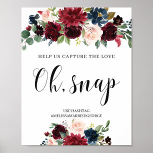Boho Burgunder rö floral fånga kärlek vigselskylt Poster