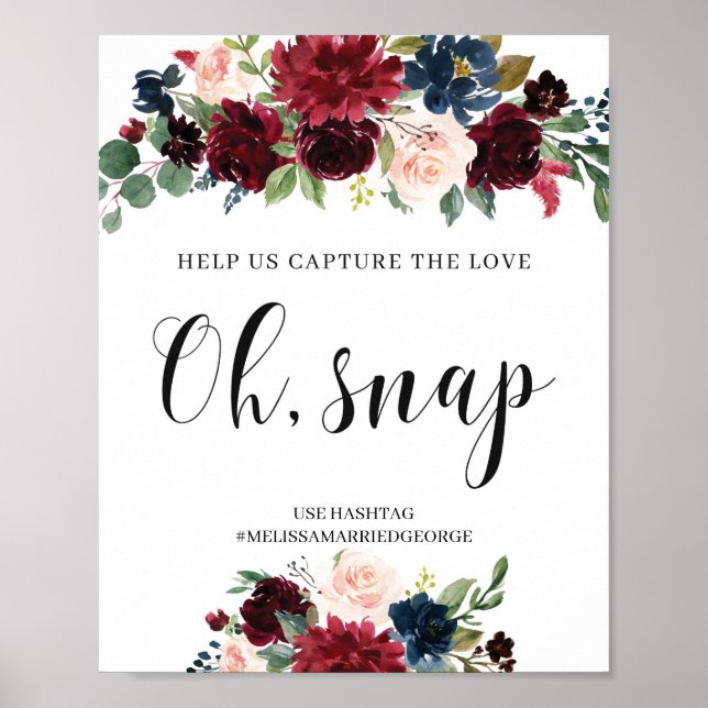 Boho Burgunder rö floral fånga kärlek vigselskylt Poster (Framsidan)