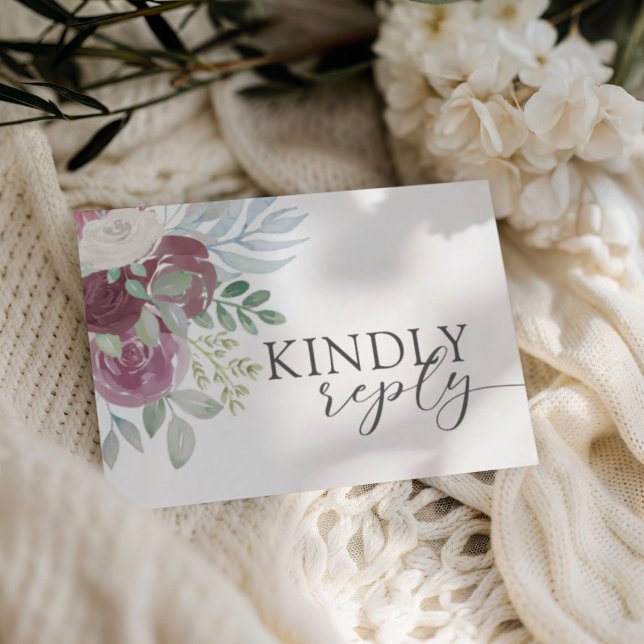 Boho Burgunder Rosa Akvarell Bröllop RSVP OSA Kort (Skapare uppladdad)