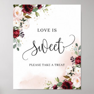 Boho burgunder rosa blommig chic kärlek är sött te poster