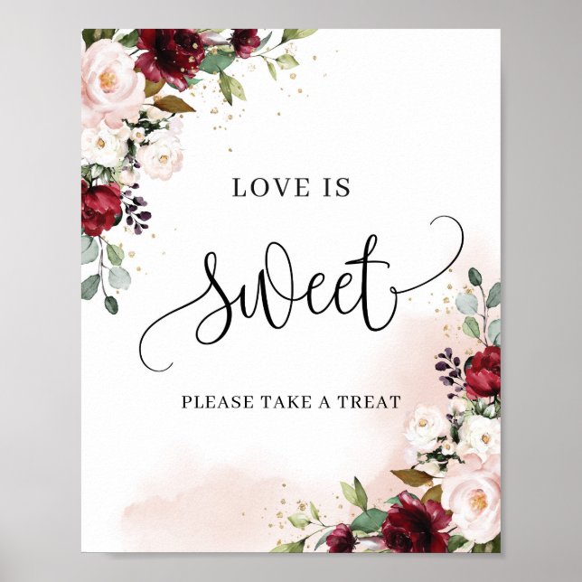 Boho burgunder rosa blommig chic kärlek är sött te poster (Framsidan)