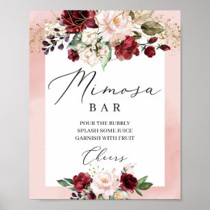Boho burgunder rosablommig mimosa barskylt poster
