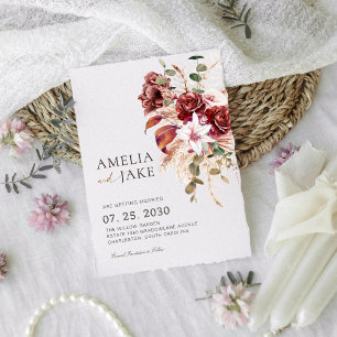 Boho Burgunder & Rosamodern blomster Spara Datumet