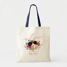 Boho Burgunder Vattenfärg Blommor Välkomstpresente Tygkasse