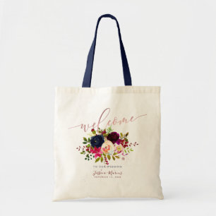 Boho Burgunder Vattenfärg Blommor Välkomstpresente Tygkasse