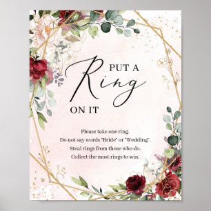 Boho burgunderröd blommig sätt en ring på det spel poster