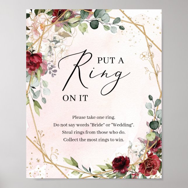 Boho burgunderröd blommig sätt en ring på det spel poster (Framsidan)