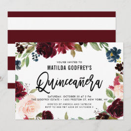 Boho Burgunderröd Höstblomma Krans Quinceañera Inbjudningar