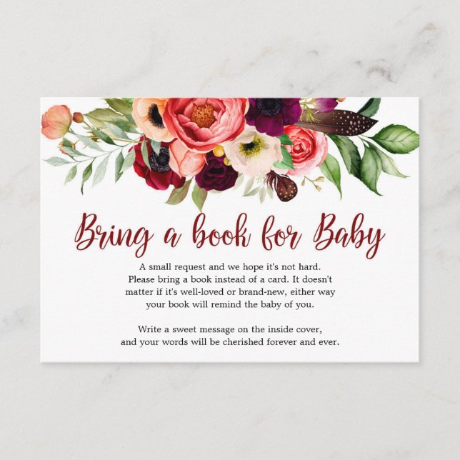 Boho  burgundi maronmauva blommor  tilläggskort (Framsida)