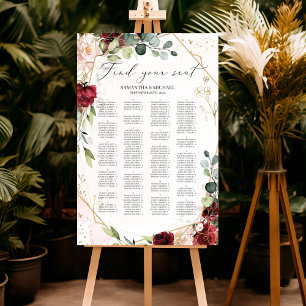 Boho  burgundy, alfabetiskt sittande bröllop poster