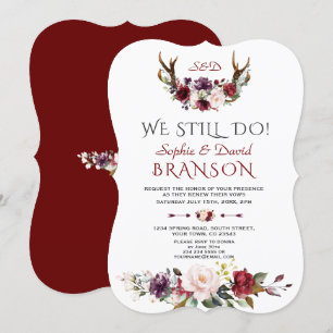 Boho Burgundy Blommigt Antlers, VI GÖR FORTFARAND Inbjudningar