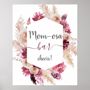 Boho Burgundy Blommigt Baby Shower Girl Mamma osa- Poster