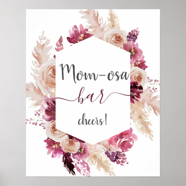 Boho Burgundy Blommigt Baby Shower Girl Mamma osa- Poster (Framsidan)