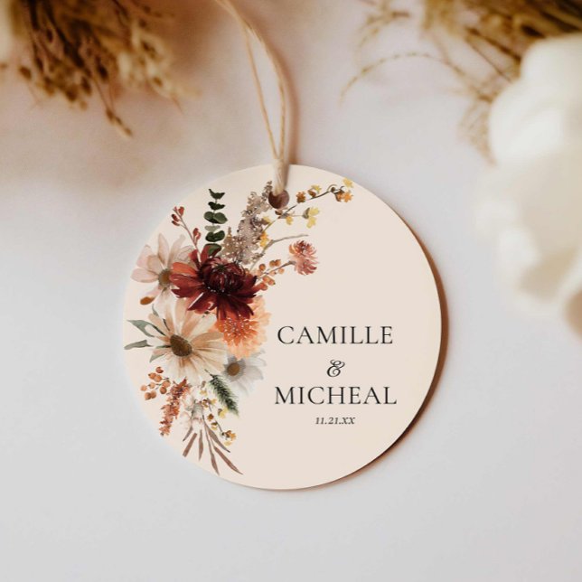 Boho Burgundy Blommigt Bröllop Gåvor Etiketter (Elegant Burgundy Floral Wedding Favor Tag)