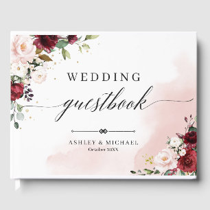 Boho Burgundy Blommigt Bröllop Guest Bok