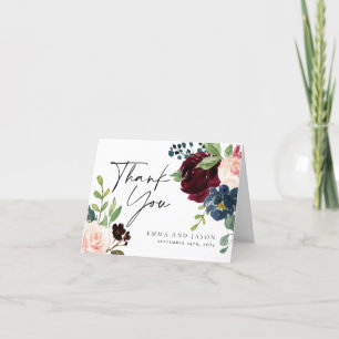 Boho Burgundy Blommigt Bröllop - tackkort