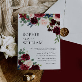Boho Burgundy Blommigt bröllopsinbjudan Inbjudningar