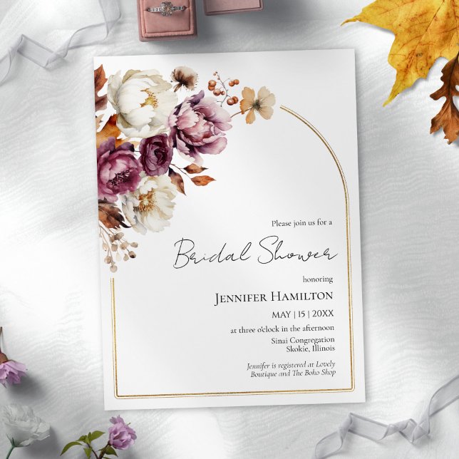 Boho Burgundy Blommigt Fall Möhippa Inbjudningar (Skapare uppladdad)