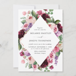 Boho Burgundy & Blommigt & Fruit Bröllop Inbjudningar