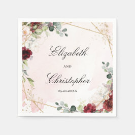 Boho burgundy blommigt guld geomertic bröllop pappersservett