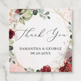 Boho burgundy blommigt guld geometriska bröllop gåvor etiketter