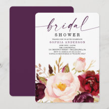 Boho Burgundy Blommigt Inbjudningskort för möhippa