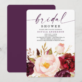 Boho Burgundy Blommigt Inbjudningskort för möhippa