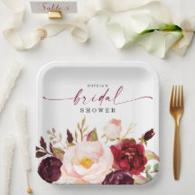 Boho Burgundy Blommigt Möhippa Papprare Tallrikar