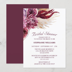 Boho Burgundy Blommigt Pampas Grass Möhippa Inbjudningar