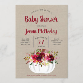Boho Burgundy Blommigt Pumpkin Baby Shower Inbjuda Inbjudningar