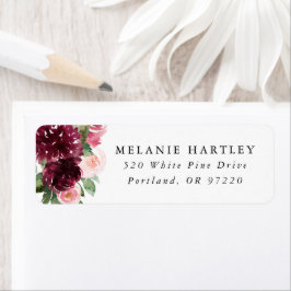 Boho Burgundy & Blommigt Returadress Etikett