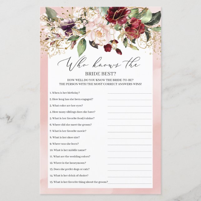 Boho Burgundy Blommigt som känner till bästa spel (Framsida)