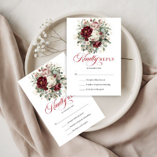 Boho Burgundy Blommor Grönska Guld Bröllop RSVP  OSA Kort