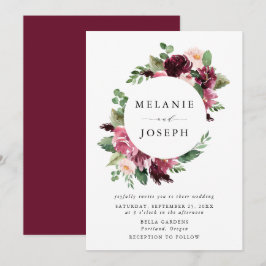 Boho Burgundy & Blush Akvarell Blommig Bröllop Inbjudningar