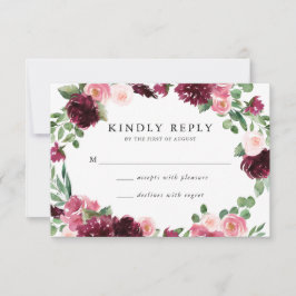 Boho Burgundy & Blush Blommig Bröllops RSVP-kort OSA Kort