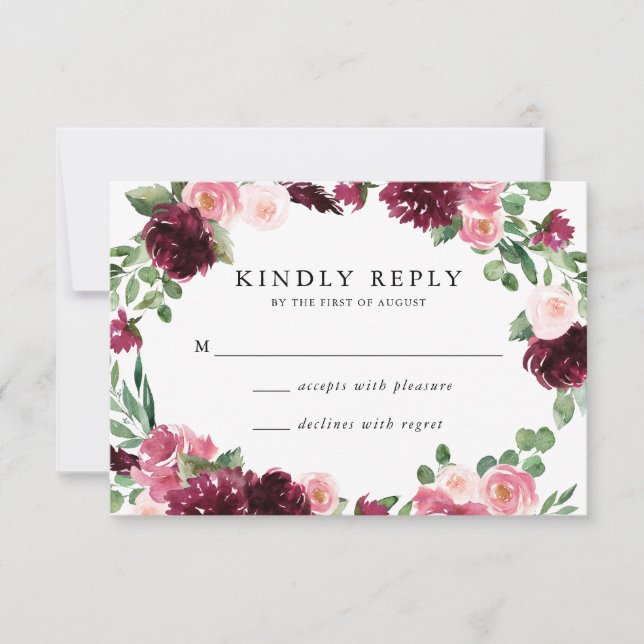 Boho Burgundy & Blush Blommig Bröllops RSVP-kort OSA Kort (Framsida)