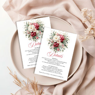 Boho Burgundy Blush Blommig Bröllopsdetaljkort Tilläggskort