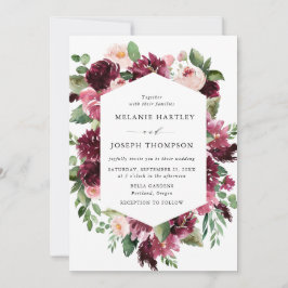 Boho Burgundy & Blush Watercolor Blommig Bröllop Inbjudningar