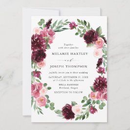Boho Burgundy & Blush Watercolor Blommig Bröllop Inbjudningar