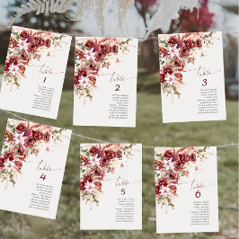 Boho Burgundy Blush Wedding Table Number Card Anteckningskort