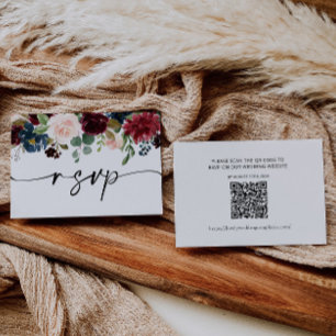 Boho Burgundy Bröllop OSA QR-kodkort Anteckningskort